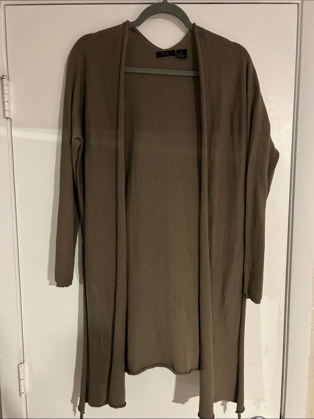 RDI Split Side Open-Front Long Cardigan in Olive
